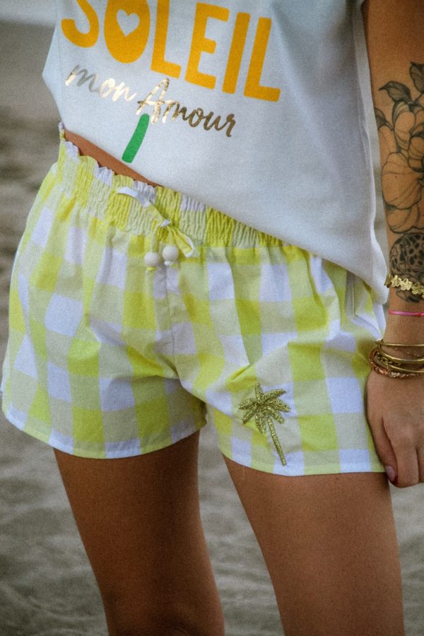 Short carreaux jaune palmier doré