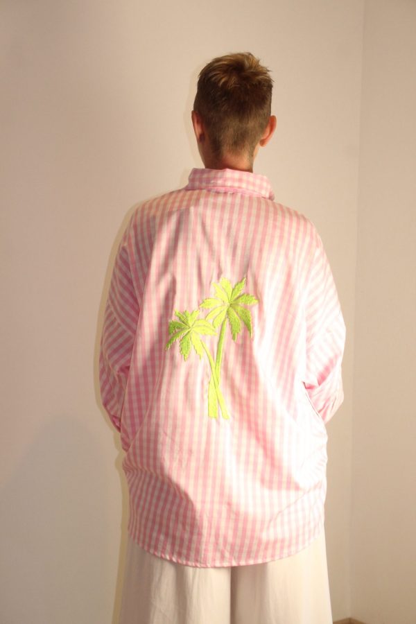 Chemise vichy rose palmier jaune